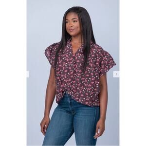 TROVOTA Birds of Paradis NWT Clover Silk Blen Blouse in Plum Blossom // XS